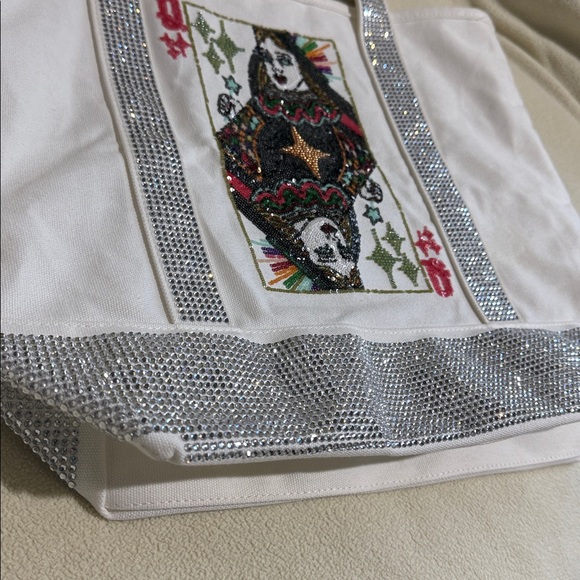 Queen of sparkles rhinestone tote bag White and Silver crystal card queen sequin - Picture 3 of 9